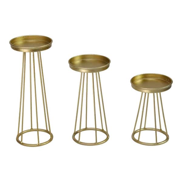 HomeRoots Gold Metal Soho Candlestick (Set of 3)