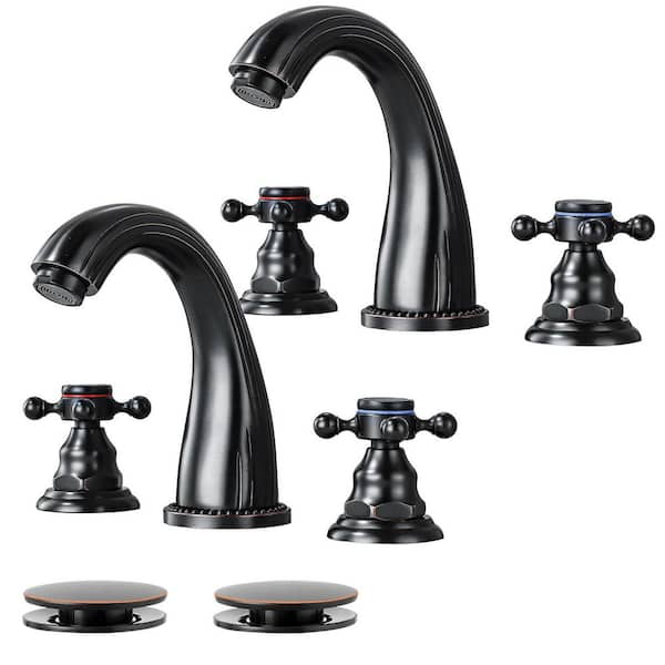Double Handles 8 in. Widespread Bathroom Faucet 3-Hole Sink Faucet with Pop-Up Drain in Oil Rubbed Bronze (2-Pack)