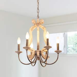 Chaumout French Country 6-Light Wood Light Rustic Weathered Wood Farmhouse Chandelier