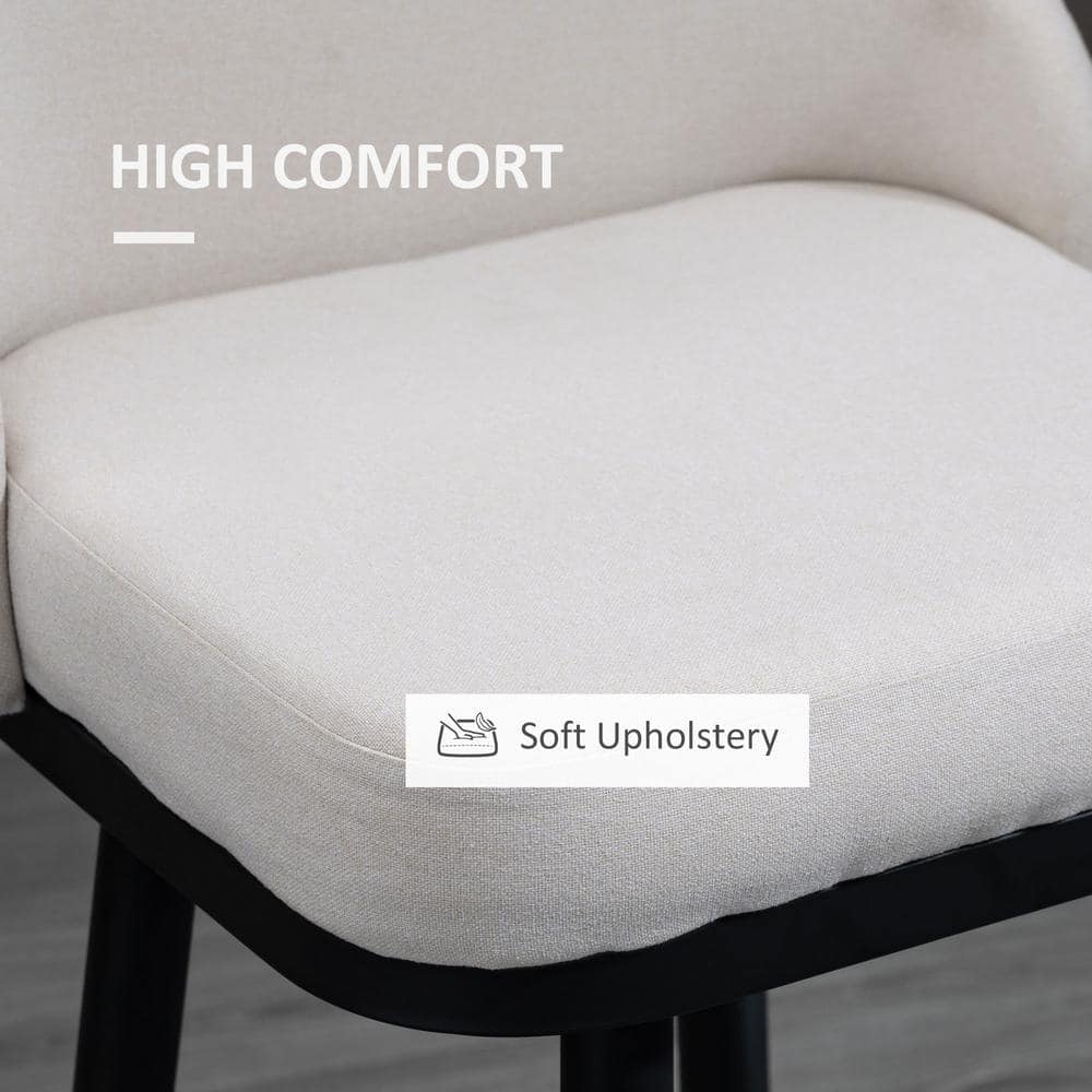 Cream White Swivel Barstools with Steel Legs and Footrest - Set of 2