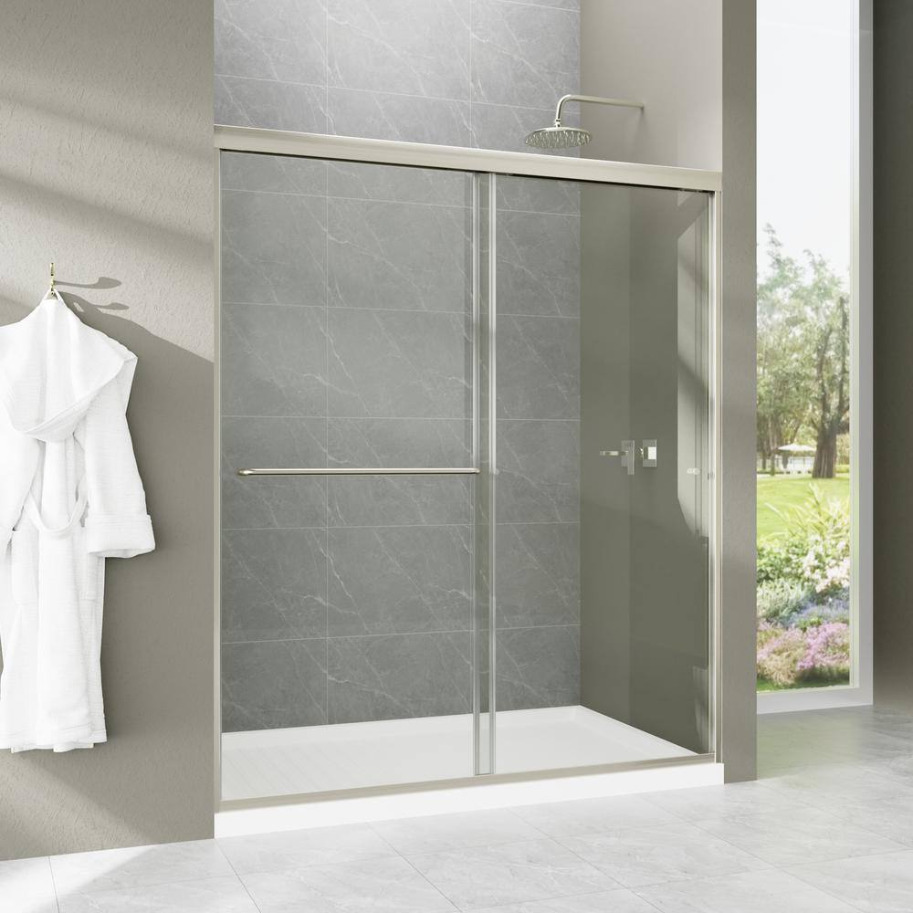 Brushed Nickel Semi-Frameless Sliding Shower Door with Clear Glass