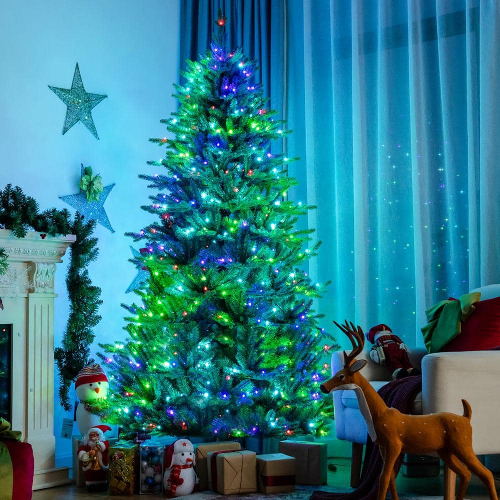 8-Foot Green Pre-Lit Artificial Christmas Tree with LED Lights