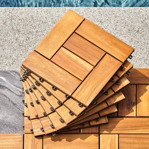 12 in. x 12 in. Square Eucalyptus Interlocking Wooden Decktile Flooring Tiles Deck Tile in Honey (Pack of 10 Tiles)