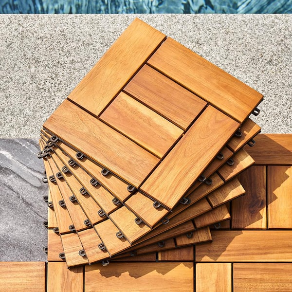 Anvil 12 in. x 12 in. Square Eucalyptus Interlocking Wooden Decktile Flooring Tiles Deck Tile in Honey (Pack of 10 Tiles)