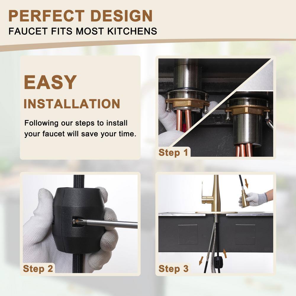 Brushed Gold Stainless Steel Pull-Out Spray Kitchen Faucet
