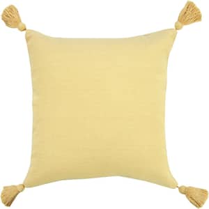 Solid Light Yellow 20 in. x 20 in. Cotton Everyday Decorative Indoor Throw Pillow with Tassels