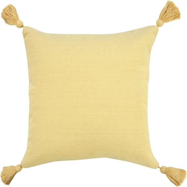 LR Home Solid Light Yellow 20 in. x 20 in. Cotton Everyday Decorative Throw Pillow with Tassels