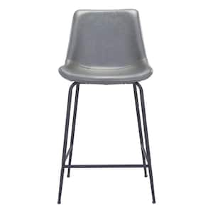 26.4 in. Gray Low Back Metal Counter Height Bar Chair with Upholstery Seat