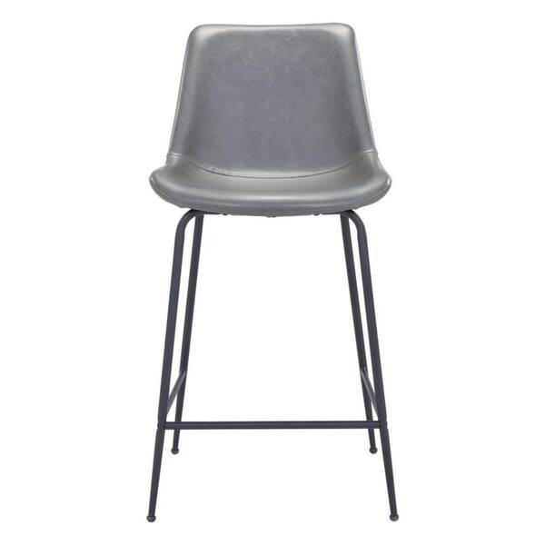 HomeRoots 26.4 in. Gray Low Back Metal Counter Height Bar Chair with Upholstery Seat
