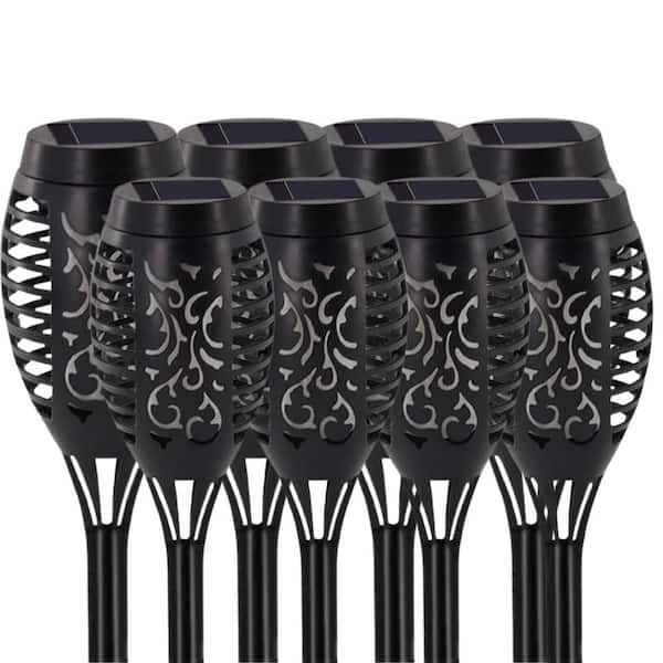 Misopily 8 Pack Mini Solar Torch Lights Flickering Flame Effect Waterproof ABS Plastic Outdoor Garden Pathway Decorations