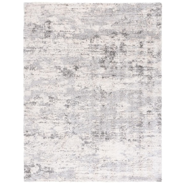 Berber Shag 8 ft. x 10 ft. Ivory/Gray Distressed Abstract Area Rug