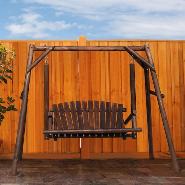 4.4 ft. 2-Person Carbonized Fir Wood Patio Swing with A-Frame Stand