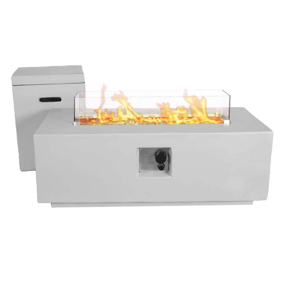 Gray Rectangular Liquid Propane Fire Pit Table with Side Storage