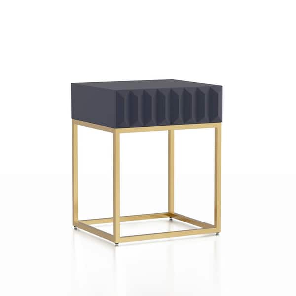 Furniture of America Kapulet 19 in. Antique Blue and Gold Rectangle Wood Top Side Table