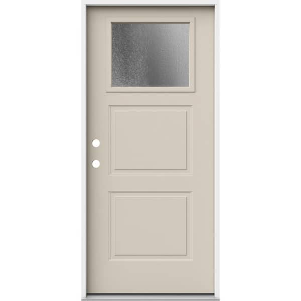 JELD-WEN 36 in. x 80 in. Right-Hand/Inswing 2 Panel 1/4 Lite Chinchilla Frosted Glass Primed Steel Prehung Front Door