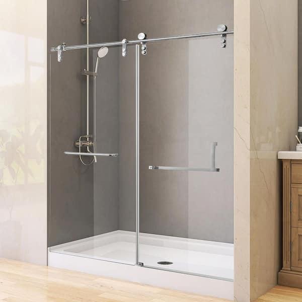 Getpro 44 to 48 in. W x 76 in. H Single Sliding Frameless Shower Door in Chrome Finish With 0.31 in. Tempered Clear Glass