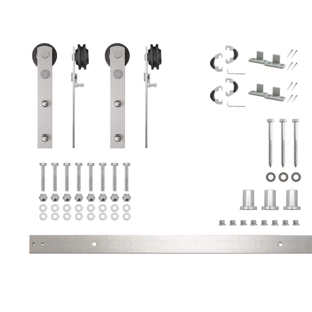 4.5 ft./54 in. Brushed Nickel Non-Bypass Sliding Barn Door Hardware Kit Straight Design Roller for Double Doors price history on PriceWatchPro