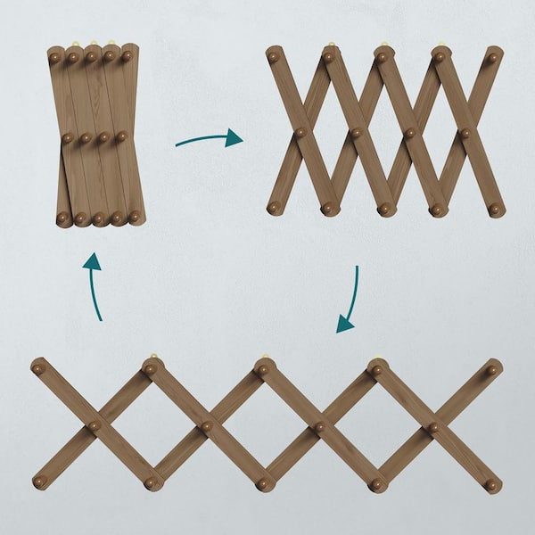 Wood Accordion Wall Hanger Expandable Coat Rack Wall Mount with 14 Pegs Expanding Hat Rack for Wall x Shape