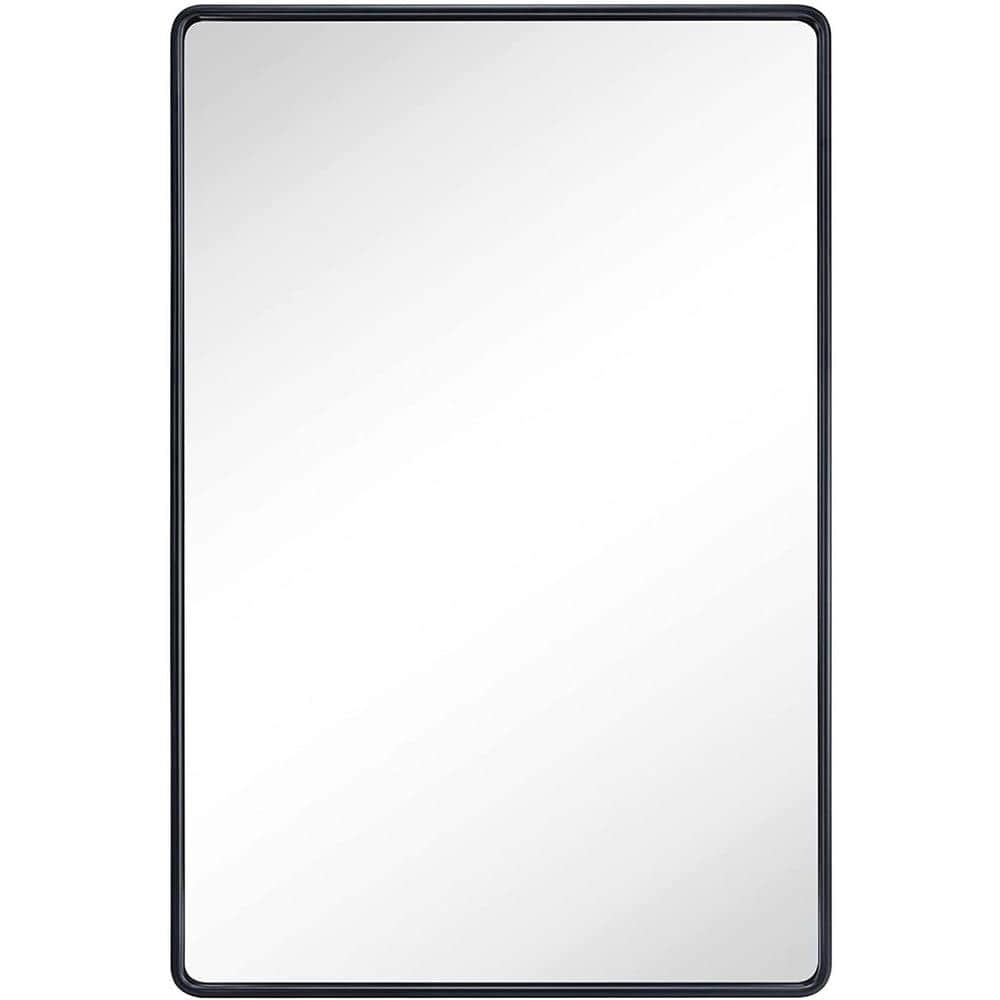 22 in. W x 30 in. H Rectangular Brush Black Aluminum Framed Wall Mount Mirr