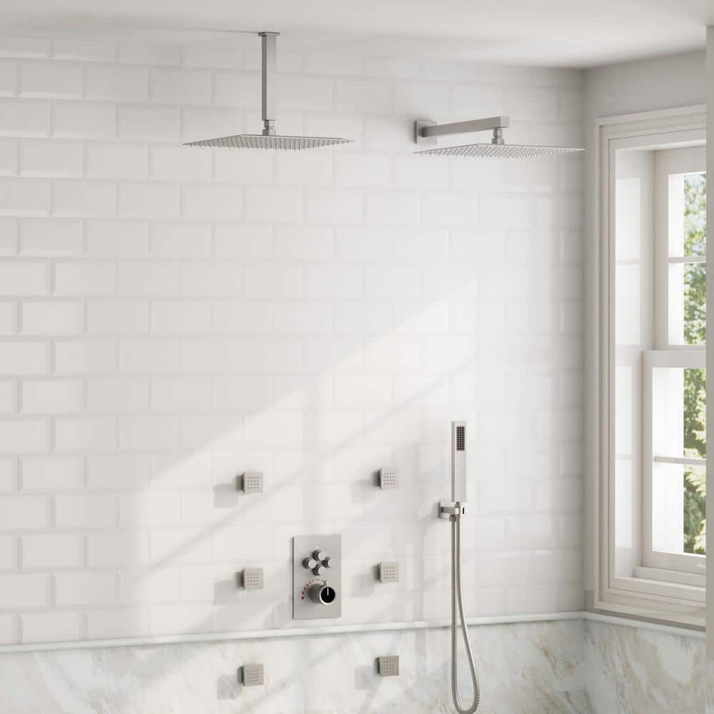 His and Hers Showers 15-Spray Square 12 in. Multifunction Wall Bar Shower Kit in Brushed Nickel Valve Included price history on PriceWatchPro