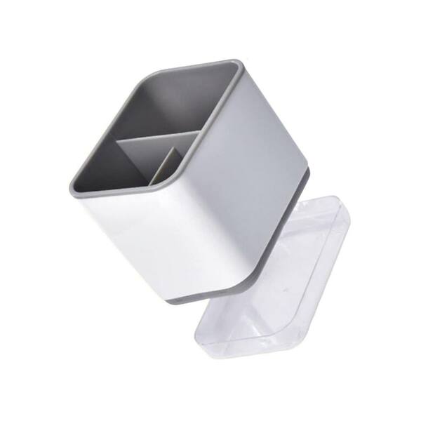 Grey Plastic Utensil Holder Kitchen Sink Caddy with Drain Rack for Chopsticks Fork Spoon Storage Organizer