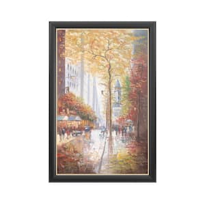"French Street Scene II" by Joval Framed with LED Light Abstract Wall Art 16 in. x 24 in.