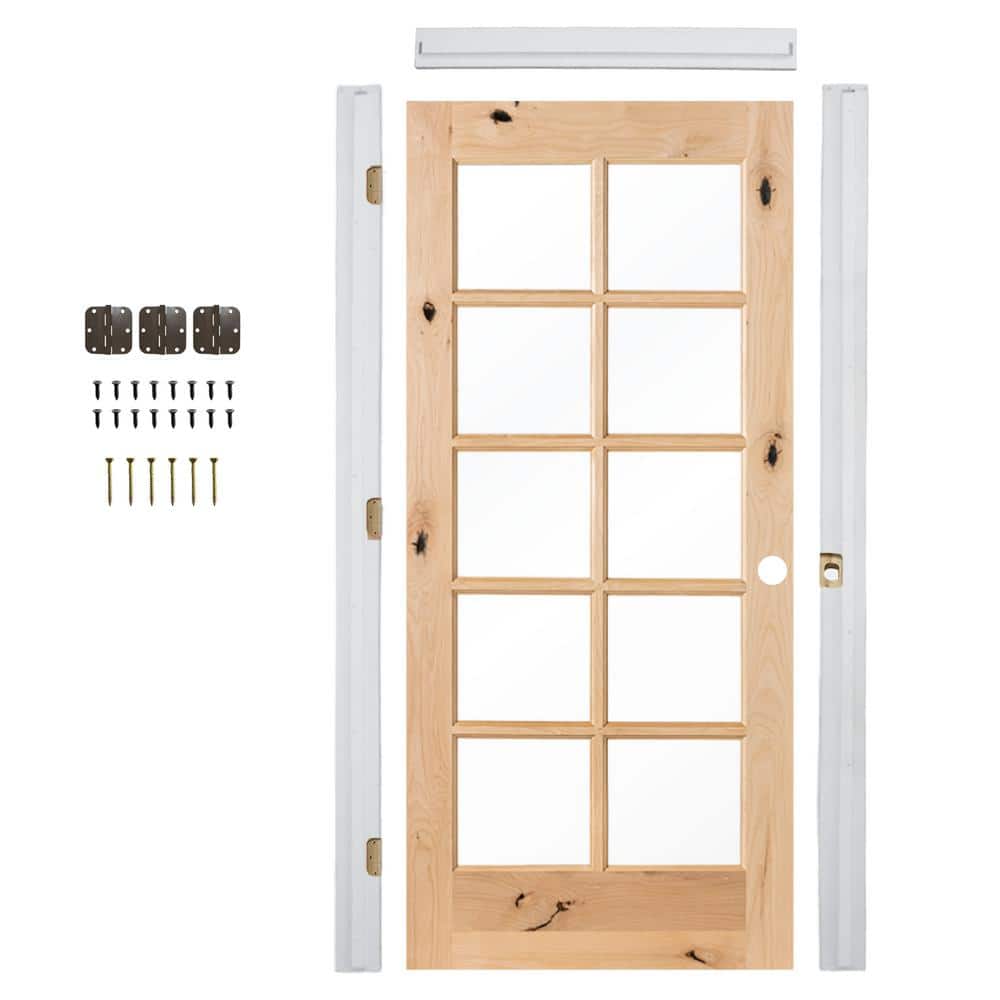 24 in. x 80 in. French Knotty Alder 10-Lite Tempered Glass Solid Left-Hand Unfinished Wood Single Prehung Interior Door price history on PriceWatchPro