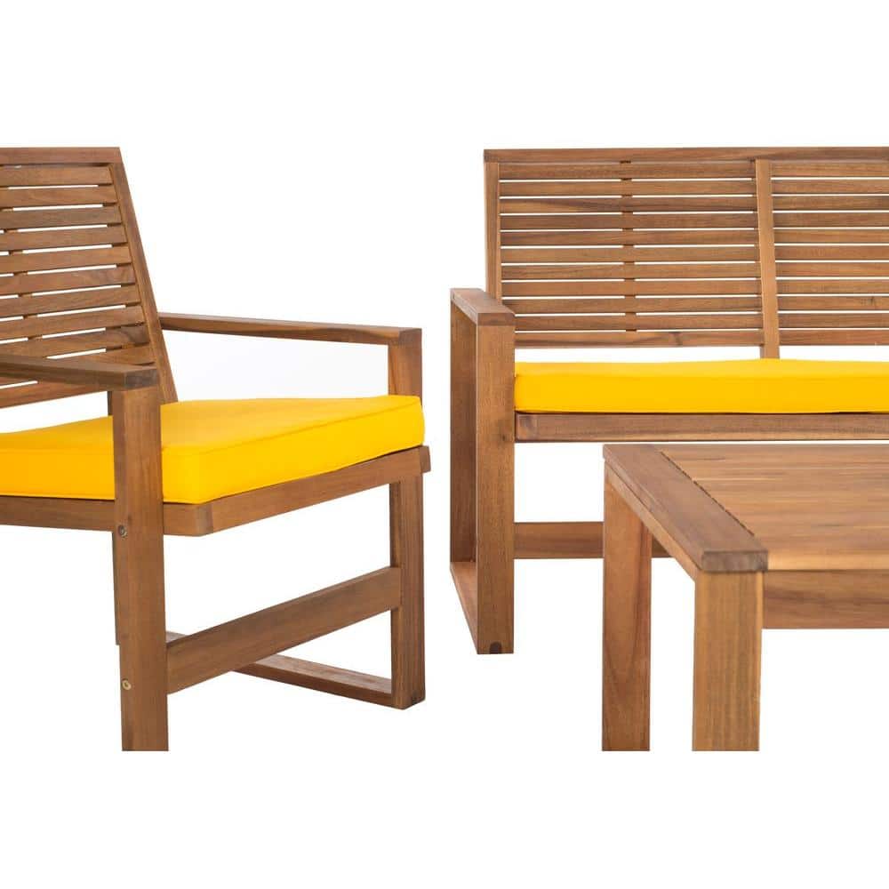 Ozark Brown Acacia 4-Piece Outdoor Patio Set with Yellow Cushions