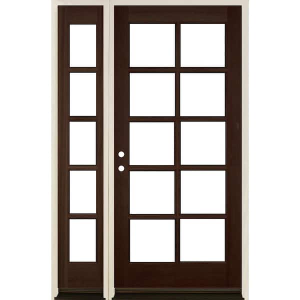 Krosswood Doors 50 in. x 80 in. French LH Full Lite Clear Glass Provincial Stain Hemlock Prehung Front Door with LSL