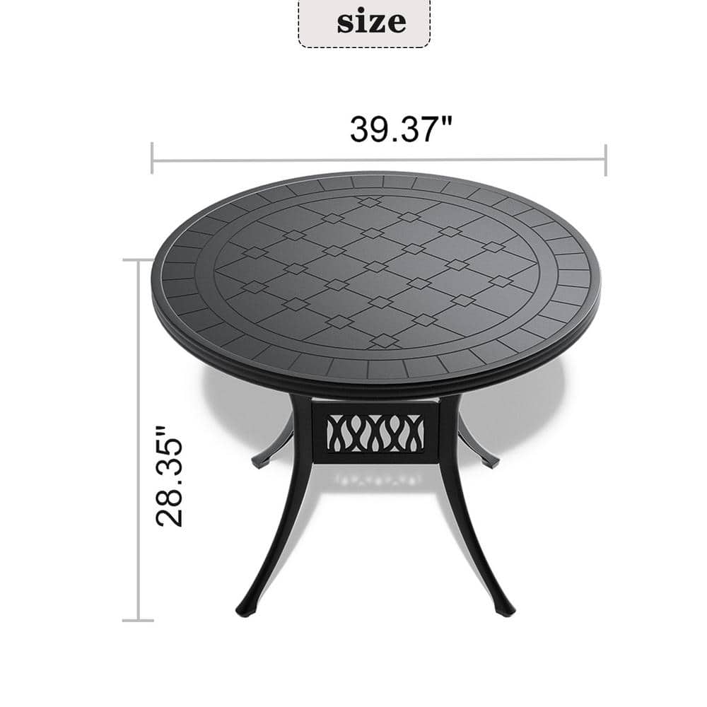 39.37 in Round Black Cast Aluminum Outdoor Dining Table