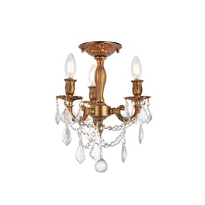 Timless Home 13 in. 3-Light Traditional French Gold Flush Mount with No Bulbs Included