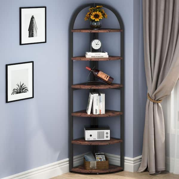 Charles 23.6 in. Wide 71.6 in Height Brown Engineered Wood 6 Shelf Standard Bookcase for Living Room