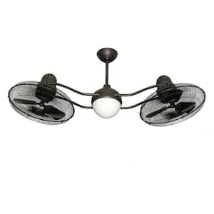 Duet 15 in. Rotating Dual Motor Caged Indoor/Outdoor Oil Rubbed Bronze Ceiling Fan with Light with Remote Control
