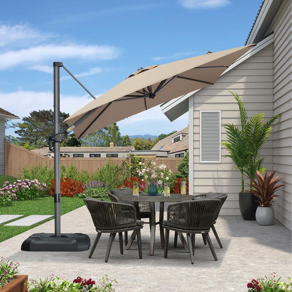 8 ft. Taupe Square Cantilever Patio Umbrella with Gray Aluminum Pole