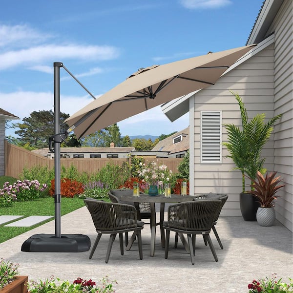 8 ft. Square Outdoor Patio Umbrella Cantilever Umbrella Aluminum Offset 360° Rotation Umbrella in Taupe