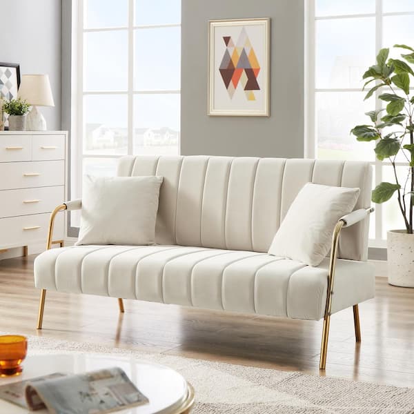 56 Loveseat Sofa, Modern Upholstered Accent Sofa with 2 Pillows and Metal  Legs Comfy 2-Seater Sofa with Seat Cushions & Square Arm Love Seats Couch