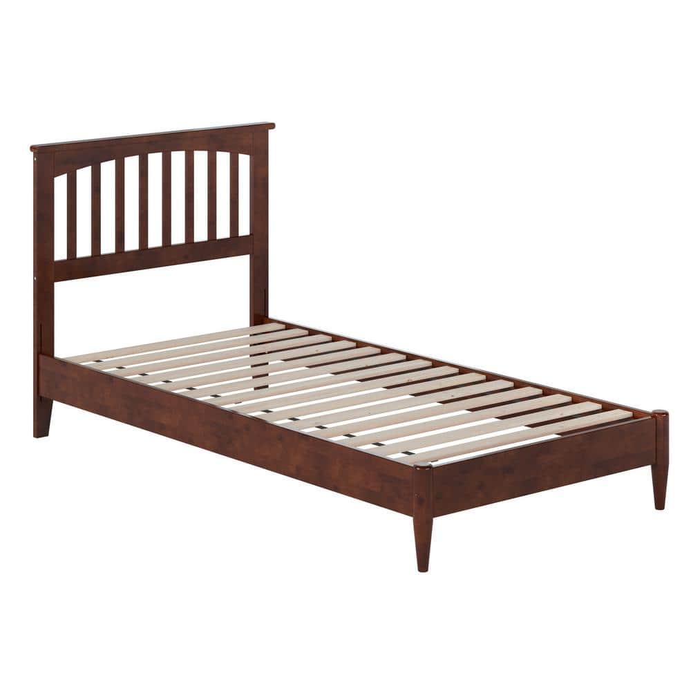 Becket Twin XL Walnut Wood Low Profile Platform Bed with Headboard