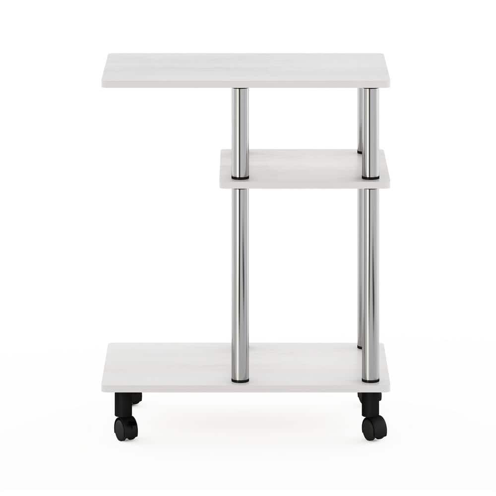 U-Shape White Oak Sofa Side Table with Stainless Steel Casters