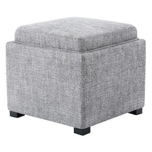 Riley 18 in. Wide Fabric Contemporary Square Storage Ottoman with Tray Serve as Side Table in Pebble Gray