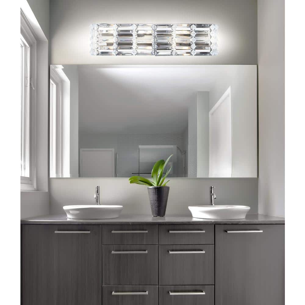 Evelyn Crystal Glam 24" Chrome LED Vanity Light with Mid-Century Flair