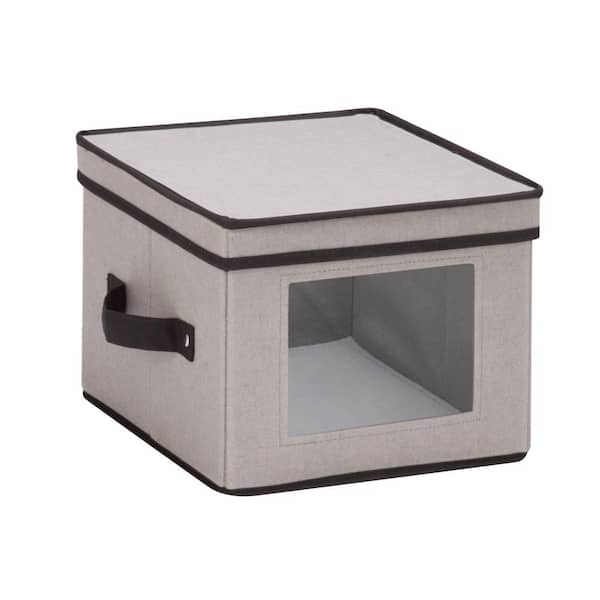 Honey-Can-Do Dinnerware Storage Box 10 in. x 10 in. x 8 in. in Gray Canvas - Salad Bowls/Plates