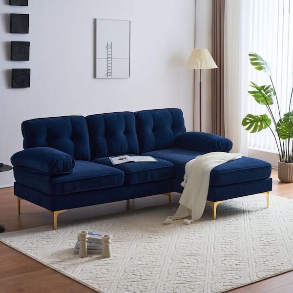 82.6 in. Velvet L-Shaped Sectional Sofa in Blue