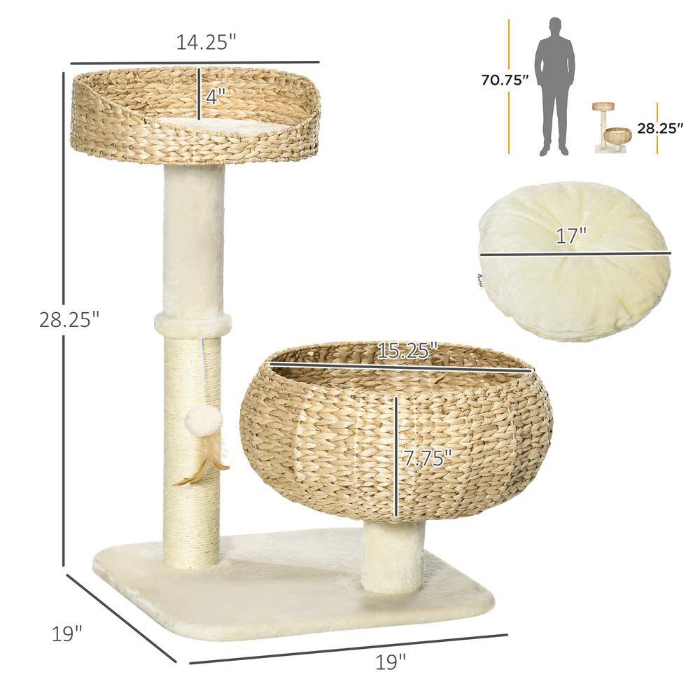 Modern Beige Sisal Cat Tree with Basket Design