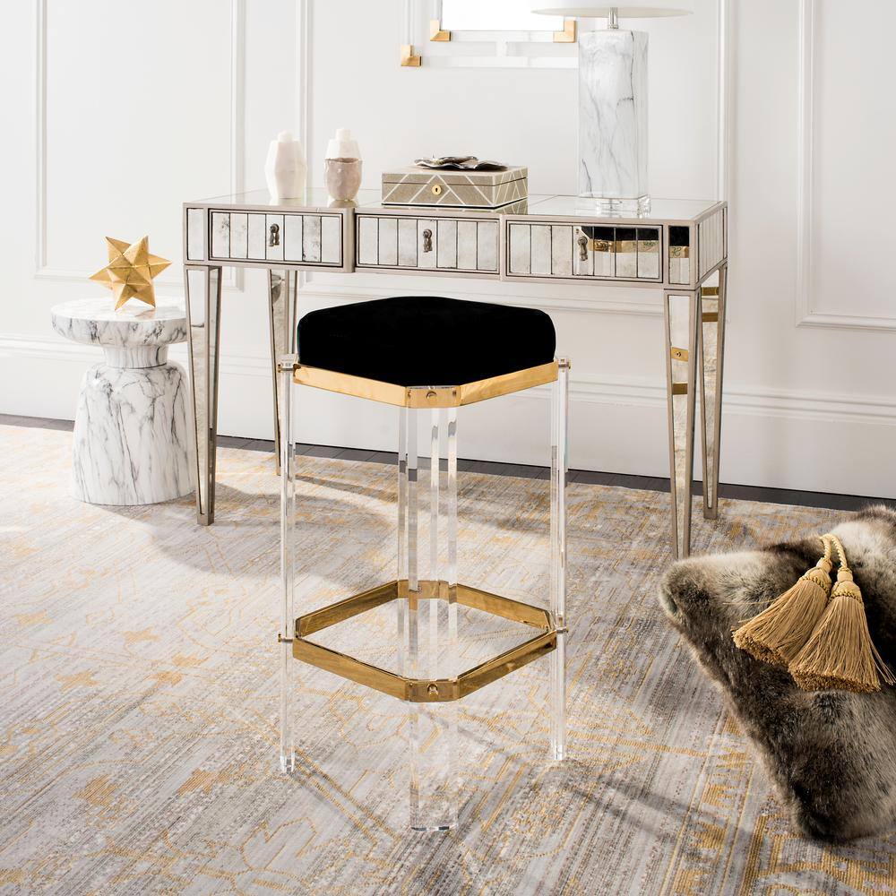 Black Acrylic and Brass Backless Bar Stool