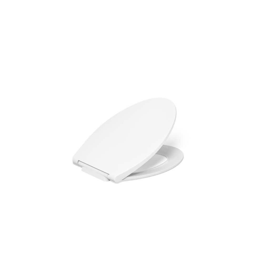 White Thermoset Plastic Quiet-Close Elongated Toilet Seat