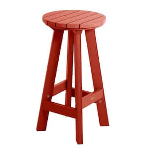 Birch Rustic Red Round Recycled Plastic Bar Height Outdoor Bar Stool