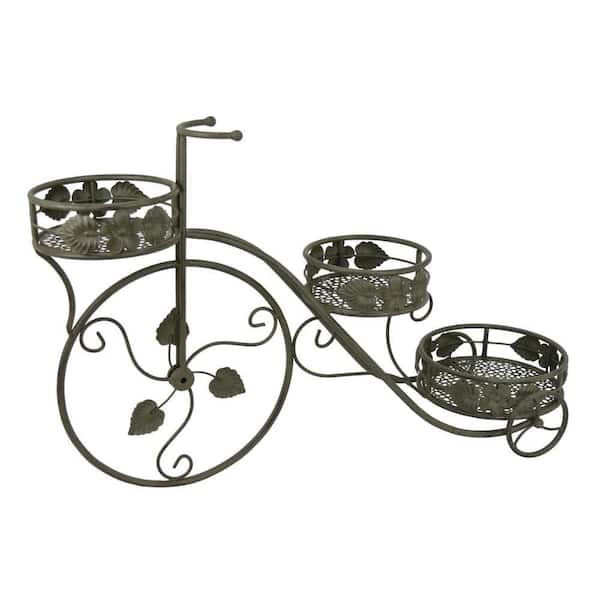 Covey Green Metal Tricycle with Round Pots Plant Stand (10.25 in. x W 19.75 in. H)