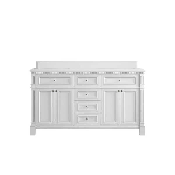 Willow Collections Paris 60 in. W x 22 in. D x 36 in. H Double Sink Bath Vanity in White with 1.5 in. White qt. Top
