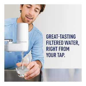 Faucet Mount Tap Water Filtration System in White, BPA Free, Reduces Lead