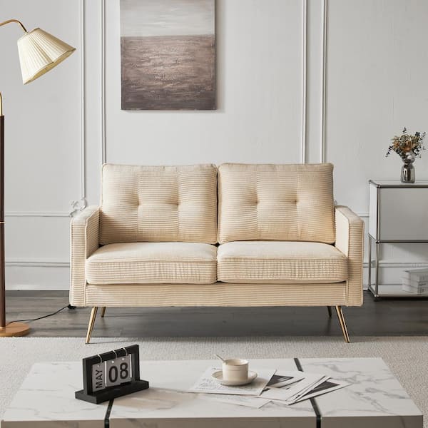 Karl home VINGLI 56.7 In. Beige Corduroy 2-Seater Loveseat